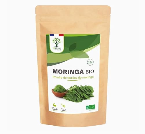 Polvo de moringa 100 % orgánico, 1000 g, orgánico, vegano, sin gluten, sin aditivos