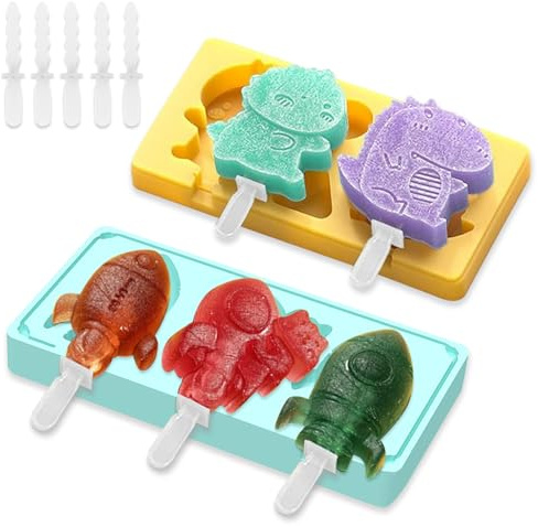 ZXTGBQ 2 stampi per gelato in silicone per bambini, stampi per gelati con coperchio e Bastoncini, 2 stampi per gelato con 6 bastoncini, per stecco al cioccolato, sorbetti, budino