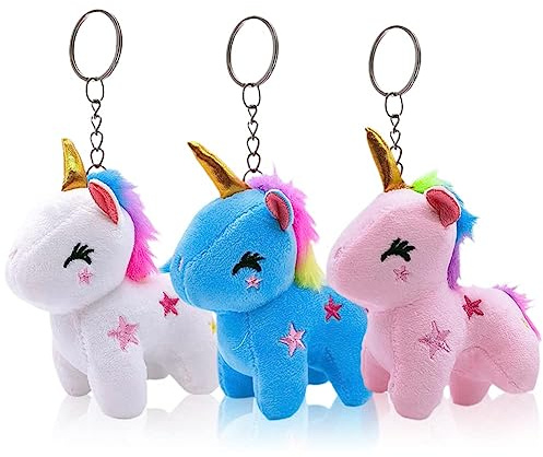 JhavexToy Unicorno Portachiavi in Peluche 3 PCS Portachiavi a Forma di Unicorno in Peluche, Portachiavis per Bambini Regalo Ciondolo