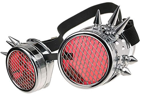 MFAZ Morefaz Ltd Welding Cyber Goggles skyddsglasögon svetsning solglasögon steampunk goth rund cosplay glasögon party fin klänning, Silver spik-rutnät, M/L