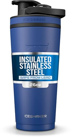 Ice Shaker Insulated Stainless Steel Shaker Bottle | 26oz, Navy | Cold for 30+ Hours | Insulated Cup with Twist-on Agitator | Odor-Free Bottle for Protein Shakes, Water, Smoothies, Cocktails
