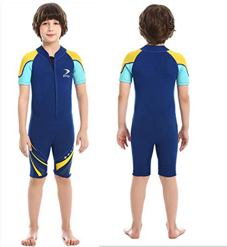 ZCCO Kids Shorty Wetsuit 2.5mm Neoprene Suit, Short Sleeve One Piece Youth Boy/Girl Suit for Swimming, Surfing, Diving Water Sports(DK-BE-M)