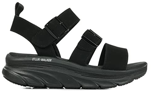 Skechers Sandalias D'lux Walker Retro Cosmos para mujer, Borde de hebilla Mitobuck negro, 38 EU