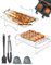 Air Fryer Rack 10Pcs Compatible with Ninja Dual Zone Air Fryer AF300UK AF400UK Layered Dehydrator Racks 304 Stainless Steel Air Fryer Accessories with 4 Skewers, Brush, Clip, Silicone Gloves for Oven