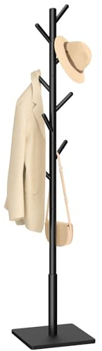 Yawinhe Perchero de Pie en Forma de Árbol, Madera Maciza, con 8 Ganchos, Base Cuadrada con Almohadilla Antideslizante, Altura de 180 cm, para Entrada, Negro, 1-Pack
