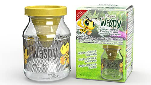 Waspy® Trampa para Avispas, verdadera Trampa Viva para Avispas, Adecuada para Avispas comunes y Avispas alemanas, Reutilizable Siempre, 100% Libre de plástico, Apta para lavavajillas, Trampa para