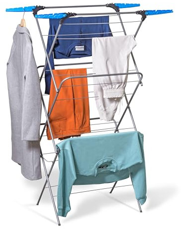 CUQOO 3 Tier Clothes Airer – Foldable Indoor & Outdoor Drying Rack with 28 Bars & Non-Slip Feet – Save Space & Dry More Laundry Fast with This Compact Steel Laundry Stand
