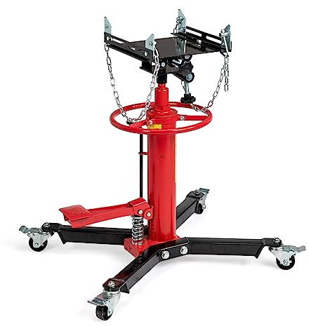 TUFFIOM Transmission Jack, 1660 lbs 3/4-Ton Hydraulic 2-Stage High Lift Vertical Telescoping Floor Jack Stand, 34 to 68 Lifting Range, w/Pedal, 360° Swivel Wheels, Garage/Shop Lift Hoist, Red