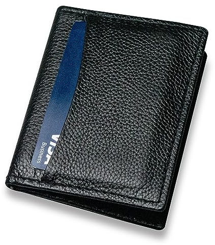 MODAGE Credit Card Holder for Men - Genuine Leather Minimal Black Bifold Card Wallet