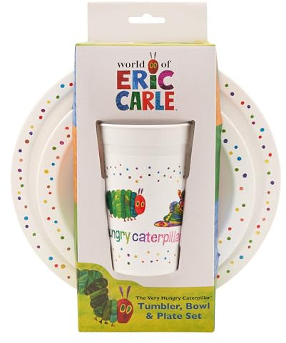 Very Hungry Caterpillar Kids Tableware Set – 3 Piece Reusable PP Plate, Bowl & Cup Set for Children – Tumbler & Dinnerware Set for Mealtimes – for 36 Months & Up