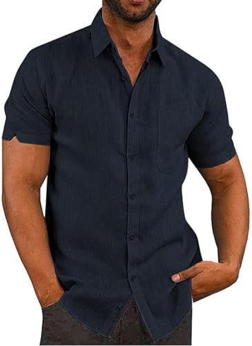 Friptspyg Mens Shirts Short Sleeve Shirts Men Linen Button Down Beach Causual Shirts for Men Adult with Pocket