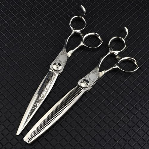 Ciseaux de coupe de cheveux, ciseaux professionnels à rayures de Damas de 7 pouces, ciseaux de coupe de cheveux, ciseaux à effiler, ciseaux de coiffure (couleur: ciseaux amincissants) (ensemble B)