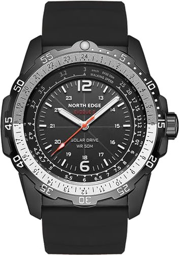 findtimeSolaruhr Herren 5ATM Waterproof Outdoor Uhr für Swimmen Wandern Sport Herrenuhr Militär Taktisches Design Schwarz