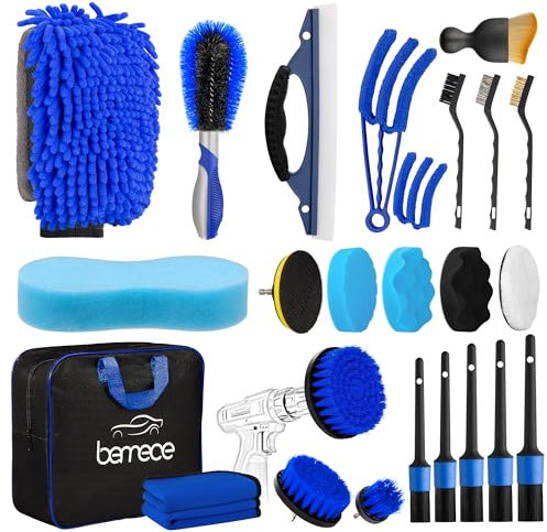 Bemece 24 PCS Car Cleaning Kit, Car Detailing Kit for Cleaning Wheels, Interior, Exterior, Leather, Dashboard, Vents (Blue)