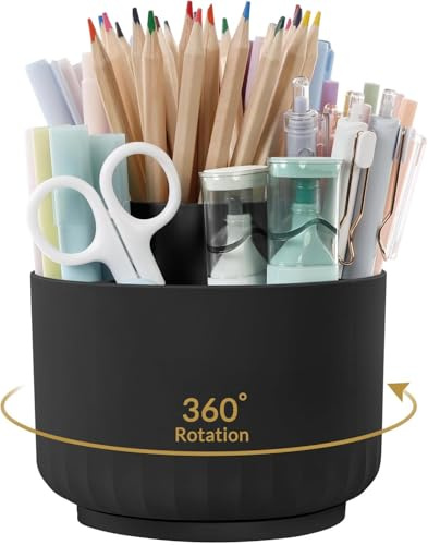 SKYDUE Schreibtisch Organizer, 360 Grad Stiftehalter Drehbar, Stifte Organizer Mit 5 Fächern, Stiftehalter Schreibtisch Für Büro, Schule, Zuhause(Schwarz)
