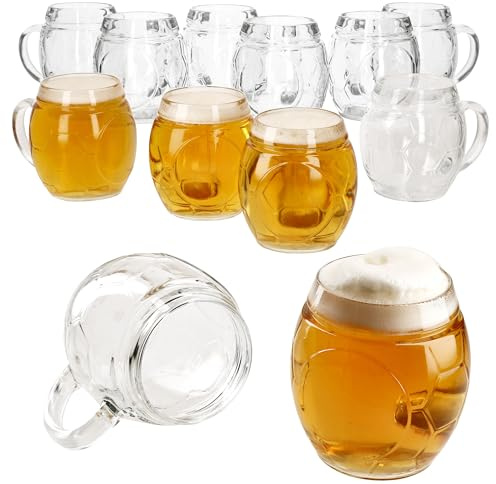 MamboCat 12er Set Fußball Biergläser 0,5L geeicht I 6 Personen I stabile Bierkrüge mit Henkel & Fußball-Relief & Schild für individuelle Gestaltung