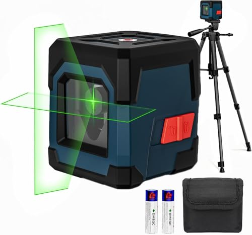 Laser Wasserwaage mit 1,2m Eisenstativ, RockSeed Kreuzlinienlaser mit Selbstnivellierung, Vertikale und Horizontale Linie, 360 Grad Drehbar, Tragetasche, Batterie Enthalten