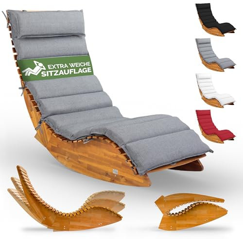 Casaria® Sonnenliege Holz inkl. Auflage Grau Meliert Wetterfest Klappbar Gartenliege Ergonomisch 160kg Belastbarkeit FSC®-Zertifiziert Liege Balkon Garten 195x60cm
