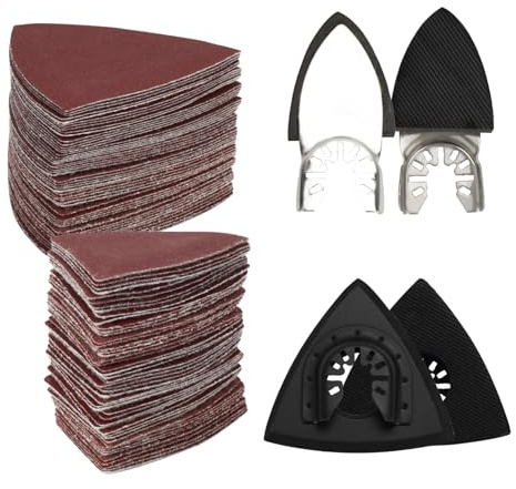 104Pcs Oscillating Multi-Tool Sanding Pads Kit, 2Pcs Triangle Sanding Pads and 2Pcs Finger Sanding Pad, 100Pcs Sandpaper for Wood Sanding Plaster