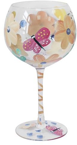 Lesser & Pavey Hand Painted Busy Lizzie Butterflies Gin Glass | Lynsey Johnstone artwork, floral butterfly detailing, elegant shape, versatile tableware, suitable for gifting