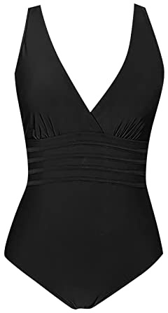 Maillot Transbronzant Maillot De Bain Ventre Plat De Bain Couleur Unie pour Femmes Contrôle du Ventre Sexy Robe (Black, L)