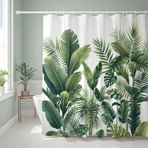 Duschvorhang 180x180 cm,Grün Blätter Pflanzen Design,Anti Schimmel & Waschbar,Wasserabweisend Badewanne Vorhang aus Polyester Duschvorhänge Badvorhang mit 12 Ösen und Duschvorhängeringen