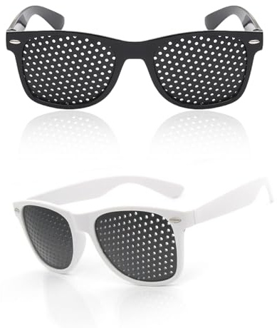 lokxmve 2 Pezzi Occhiali Stenopeici per Rilassamento OcchialiForati Pinhole Glasses Nero Occhiali a Griglia a Foro