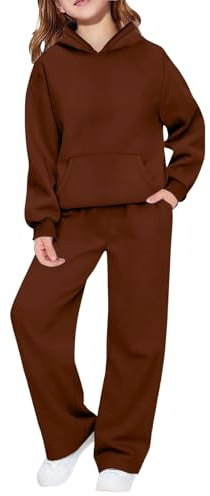 Mjjsk Ensemble de survêtement 2 pièces pour filles et garçons - Sweat à capuche à manches longues - Jambes larges - Tenue décontractée - Pantalon de jogging