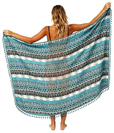 Elusorsun Falda de Playa Rectangular – Pareo con Flecos, Talla Única, Tela Ligera & Ligeramente Transparente, Puedes Atarlo en la Cadera o los Hombros