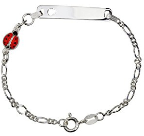 Aka Gioielli® - Bracciale Targhetta Identificativa Bambina Argento 925 con Coccinella Smaltata, Idea Regalo