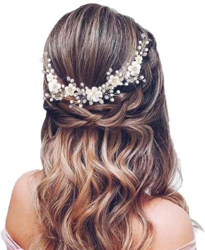 Unicra Blumen Haarschmuck Hochzeit Kopfschmuck Perlen Hochzeit Haarschmuck Braut Kristall Braut Kopfbedeckung (Silber)