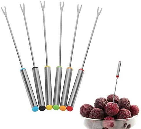 6 Stück/Set Fruchtgabeln Edelstahl Schokoladenkäse Dessert Fondue Topf Gabeln Küchenwerkzeug Geschirr Silber 9.45in