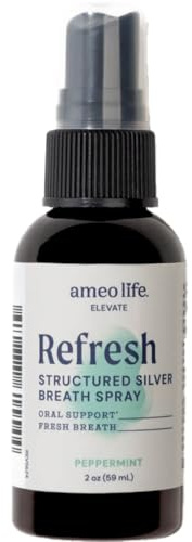 Ameo Life Natural Mint Mouth Spray with 10 ppm Colloidal Silver - Natural Breath Freshener & Dry Mouth Remedy with Xylitol - Portable Oral Care - Bad Breath Spray & Dry Mouth Relief - 2 oz