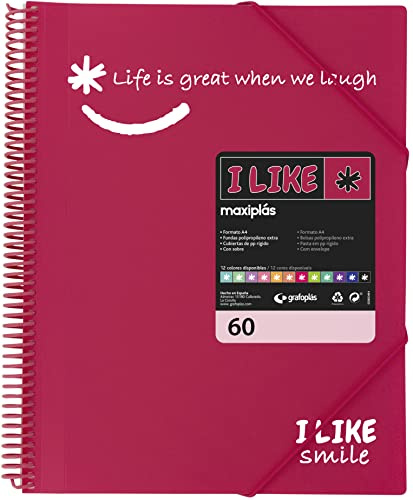 Grafoplás 39226054. Spiralfodral, 60 Funds, Fuchsia, Polypropylen A4, I Like Smile