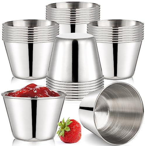Lawei 30 Pack 1.5 oz Stainless Steel Sauce Cups, Small Individual Condiment Ramekins, Commercial Grade Dipping Cups, Portion Cups