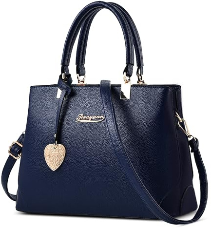 SODOLLEE Handtasche Damen Elegant Henkeltaschen Frauen Umhängetasche mit Herzanhänger PU Leder Mehrere Taschen Schultertasche für Reisen Shopper Arbeiten Blau