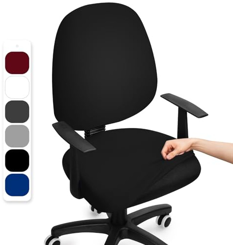 BalladHome Coprisedia Ufficio Elasticizzato Coprisedia da Computer Ufficio Universale Split Coprisedie Girevole Lavabile Rimovibile Fodera per Sedia da Computer (Nero, 1Pezzi)-F
