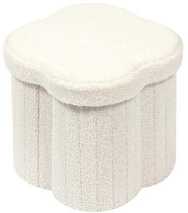 Bonlife Sitzbank mit Stauraum, klappbare Sitztruhe, Aufbewahrungsbox, Fußbank,Blüten, für Flur, Wohnzimmer und Schlafzimmer, Weiß, 32x32x32 cm