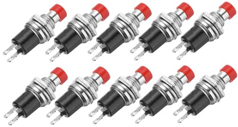 sourcing map 10 Pcs 1A 250V AC 7mm Mini Momentary Push Button Switch SPST NO Red Switch Button with Soldering Foot for Electronic Devices