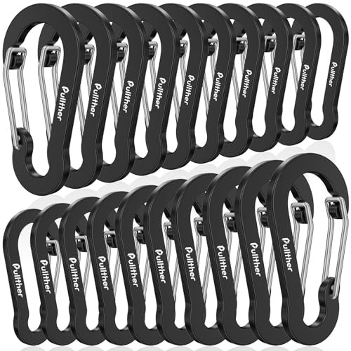 pullther 20 Stück Karabinerhaken, 50mm/1.96'' Karabinerhaken Klein, Aluminium D-Ring Karabiner Schlüsselanhänger für Outdoor Sport, Wandern, Camping, Angeln - Schwarz