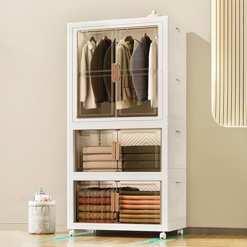 ELPHECO Armario plegable grande portátil de plástico con barra colgante con puertas dobles (1 colgante + 2 almacenamiento)