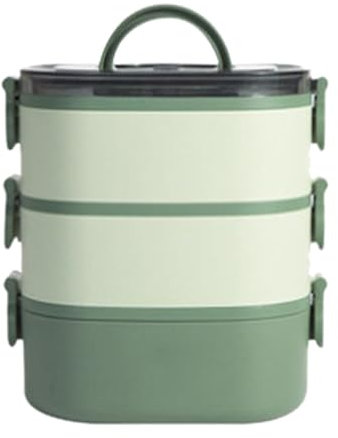 Bento Lunch Box Kit,2000ml 3 Etages Boite Repas avec Sac Isotherme Repas, Hermétique Boîtes Bento pour Pique Nique, Travail, Goûter, Ecole, Boîte à Lunch Micro Ondable (Vert)