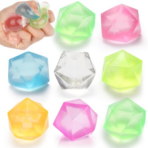 JoyJoyful 8 Pièces Balles Anti-Stress, Squishy Boules à Pétrir Anti Stress, Diamants Balle Sensorielle Colorées Balle Antistress pour Gérer Anxiété, Anniversaire Fille Et Garçon