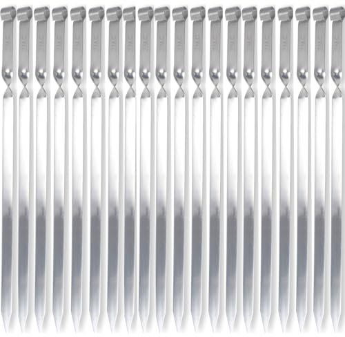ZMC 20 x Kebab grillspett 55 cm av rostfritt stål? 2 cm bred, 2 mm tjock | kebabspett och köttspett | kebabspett rostfritt, platt och stabilt för BBQ, Adana, lägereld och stora grillytor