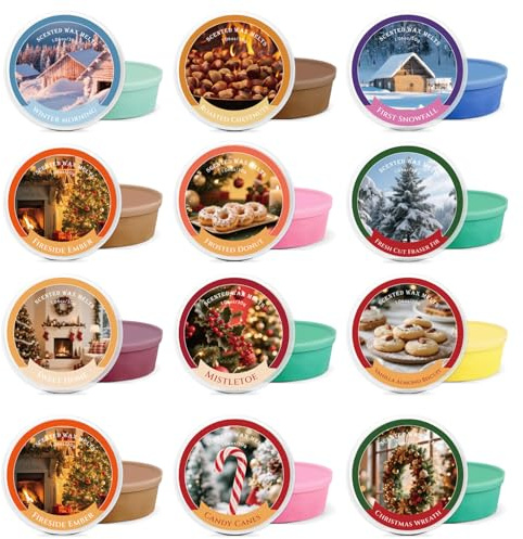 SCENTORINI Doftvax jul, jul doftvaxkub adventskalender gåva, doftvaxkub 12 dofter vardera 30 g, sojavax vax melts nedräkning till jul, för doftlampa, ljusvärmare