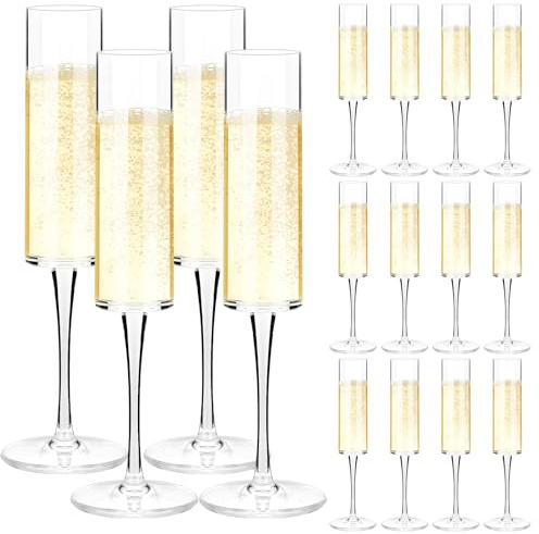 Kaxtde 16 Pack Acrylic Champagne Flutes Bulk, 180ml Reusable Plastic Prosecco Glasses, Small Clear Champagne Glasses for Hen Party, Weddings, Birthdays, Garden Parties & Christmas Celebrations