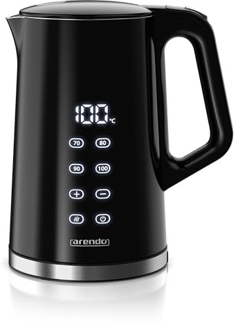 Arendo - digitaler Wasserkocher mit Temperatureinstellung - Edelstahl - Doppelwand Design Cool Touch - Display im Gehäuse - Kabellos - 2200 W - 1,7L – Überhitzungsschutz – Warmhaltefunktion – schwarz