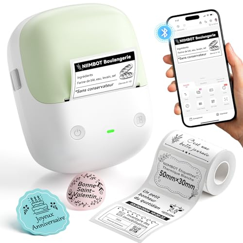 NIIMBOT B2 Étiqueteuse Portable, Thermique sans Encre Bluetooth, Vert Sauge | Impression Répétition, Horodatage, Modèles Prédéfinis, Compatible iOS/Android/Windows, Garantie 2 ans, 1 Rouleau Livré