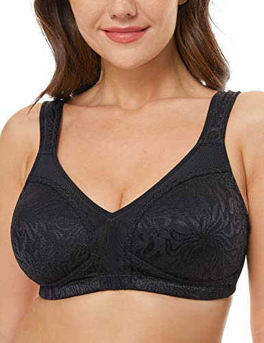 WingsLove Women's Full Cup Minimizer Bra Wide Straps Non-Wired No Padding Bra Comfort Plus Size (Black 38C)