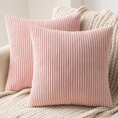 MIULEE 2er Set Kissenbezüge Kord Kissenhülle Dekorative Kissenbezug Sofakissen Couchkissen Dekokissen Zierkissenbezug Deko Kissenhülle mit Verstecktem Reißverschluss 50x50 cm Rosa